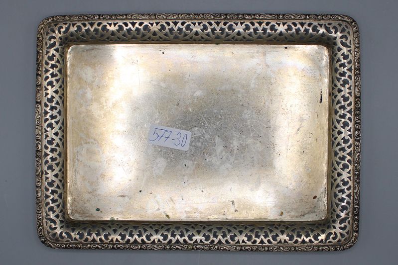 0254-Quadratisches Silber Tablett wohl Tschechoslowakei 1. H. 20 Jh.