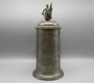 0314-Studentika Corps Brunsviga München Zinnnkrug mit Heberfigur 1899 (selten!)