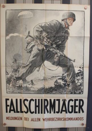 0323-Großes orig. Rekrutierungsplakat der Fallschirmjäger aus der Zeit des Zweiten Weltkriegs