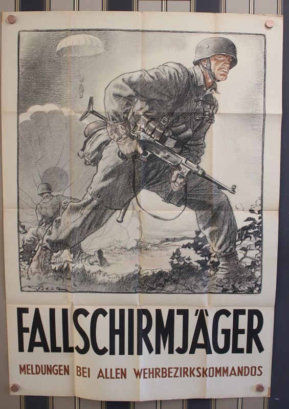 0323-Großes orig. Rekrutierungsplakat der Fallschirmjäger aus der Zeit des Zweiten Weltkriegs