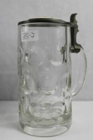 0373-Alter Glas Bierkrug 18/20 L mit Spielkarten Zinndeckel