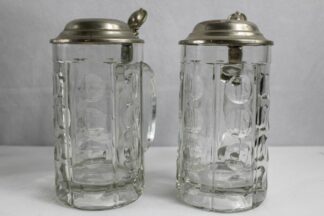 0383-Glas Bierkrug 0,5 L mit seltenem Zinndeckel D.R.P. 54893 2 St.