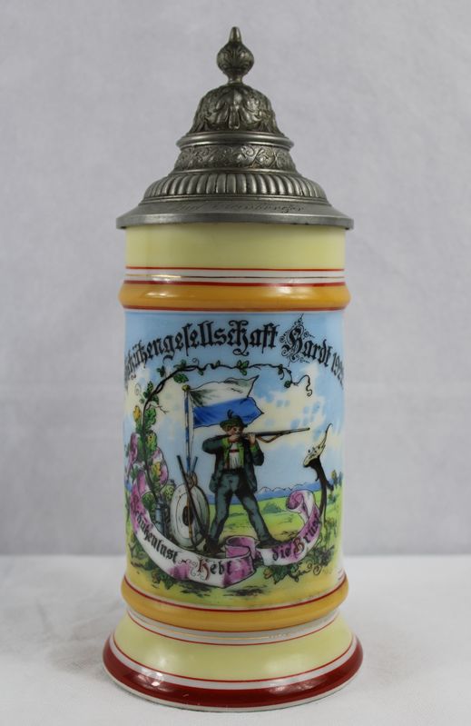 0393-Porzellan Bierkrug 1/2 L Schützengesellschaft Hardt 1922 (selten)